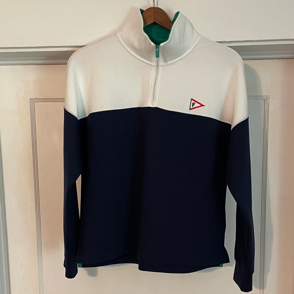 New Southern Tide Florida Yacht Club Longsleeve Navy White Zip Pullover Small